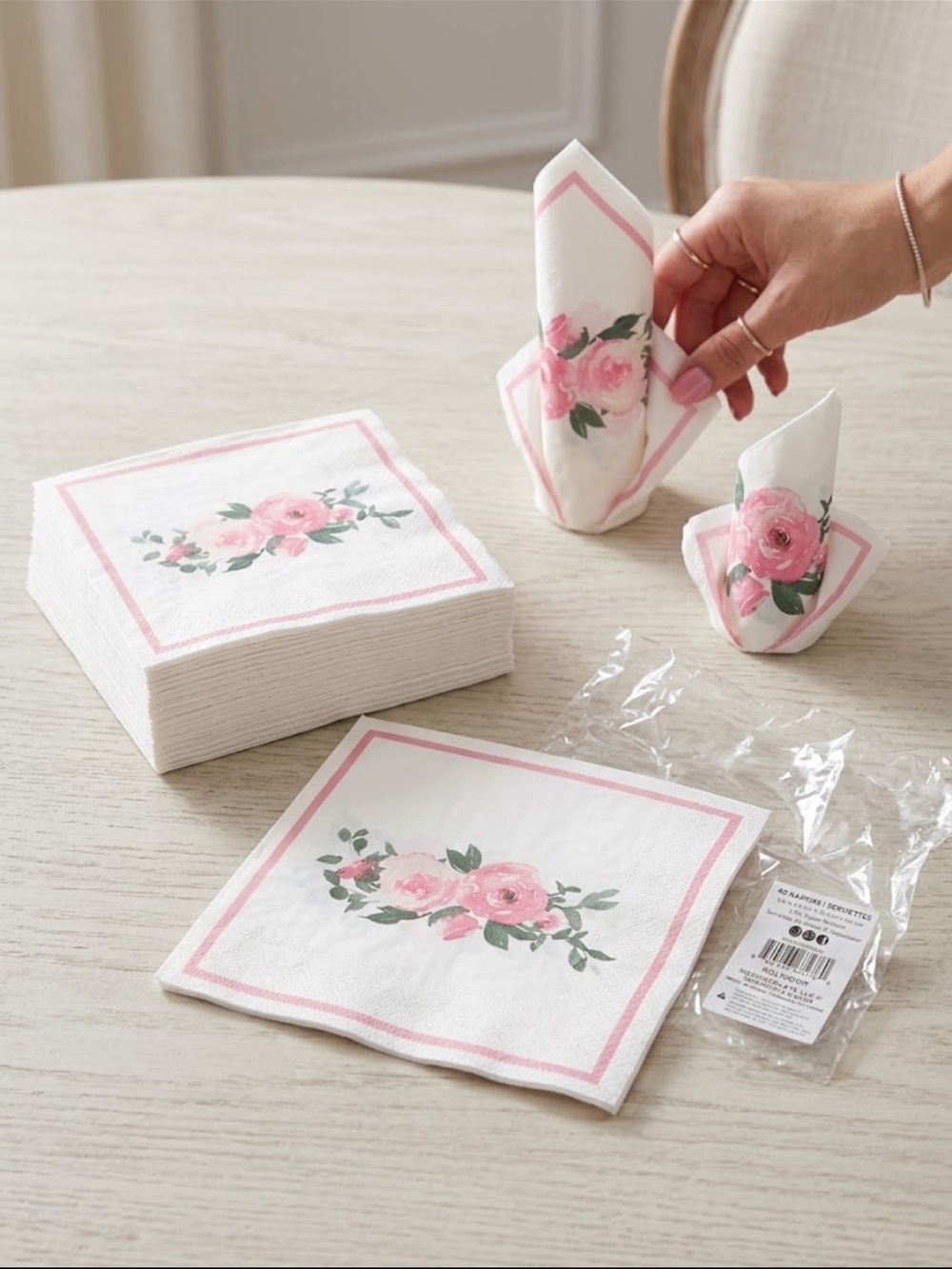 NWT Bundle 80 Count Pink Floral Rose Paper Napkins Bridal Shower Tea Party